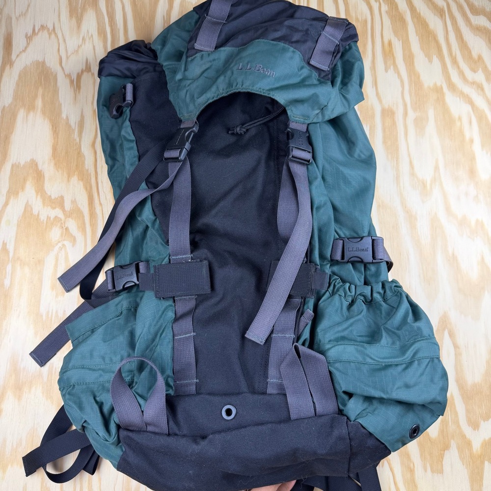 LL Bean Hiking Backpack Internal Frame Green Black Ripstop Nylon Rucksack